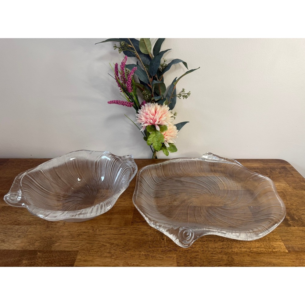 Villeroy Boch‎ Large Glass Shell Serving Bowl Platter Art Glass Coastal Decor